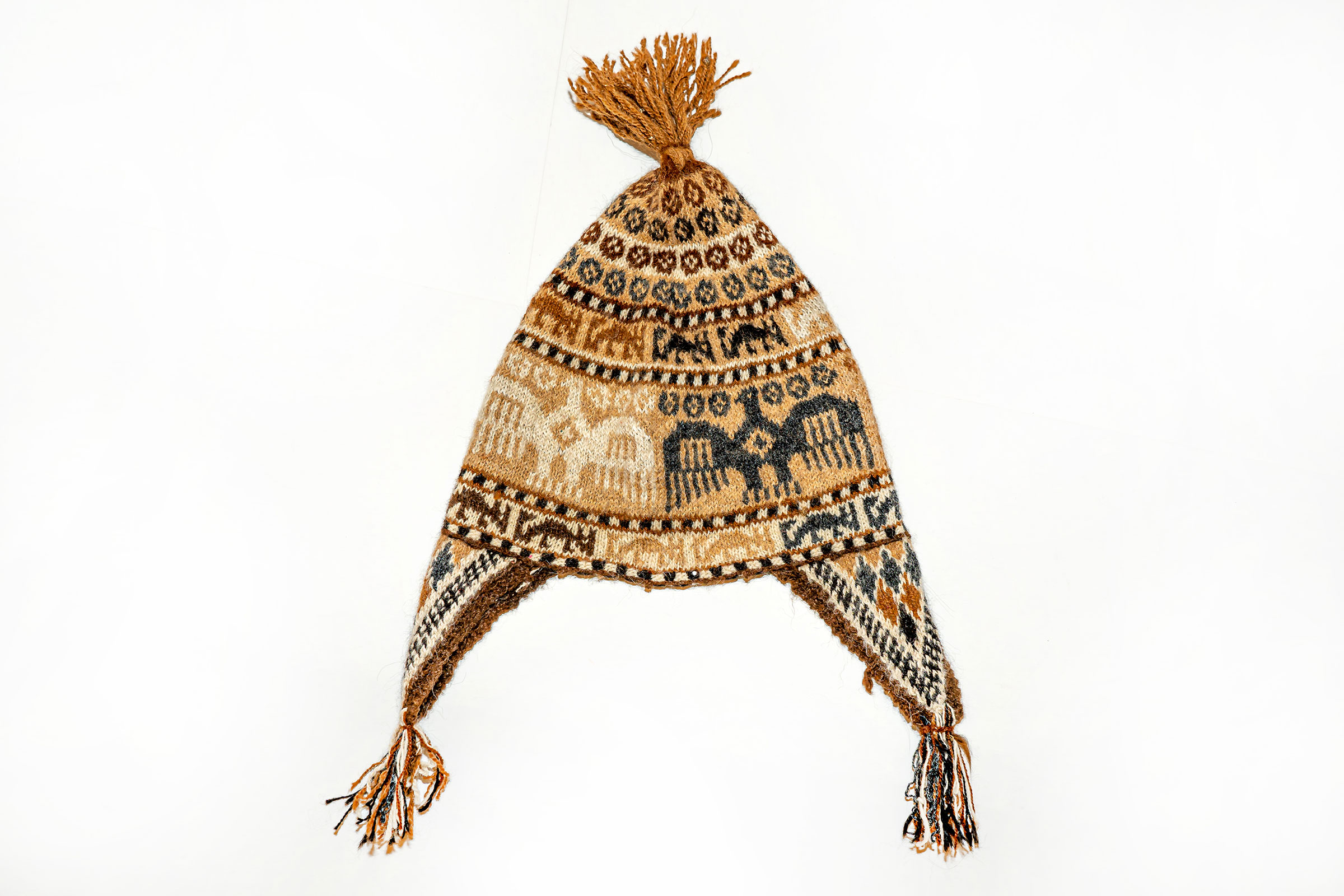 Andean-Chullo-in-Alpaca-wool-in-brown-color-with-condor-figure.