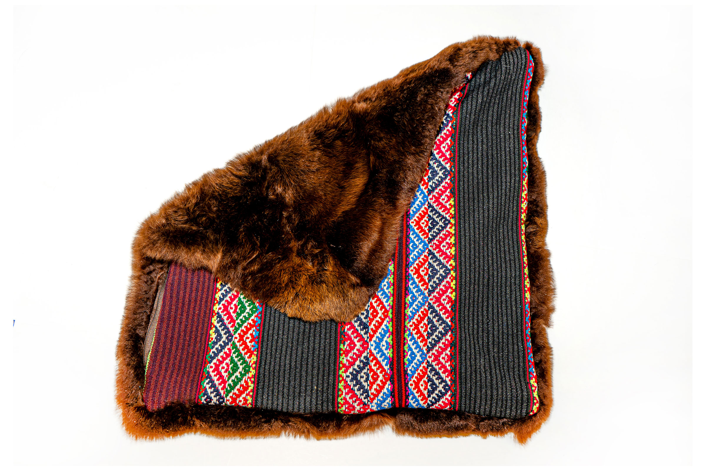 Dark Alpaca pillow in black and red with Andean motifs. (1)