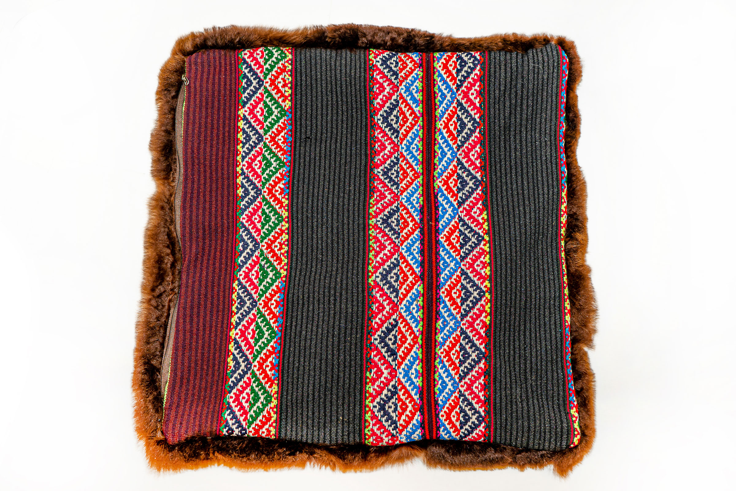 Dark Alpaca pillow in black and red with Andean motifs. (3)
