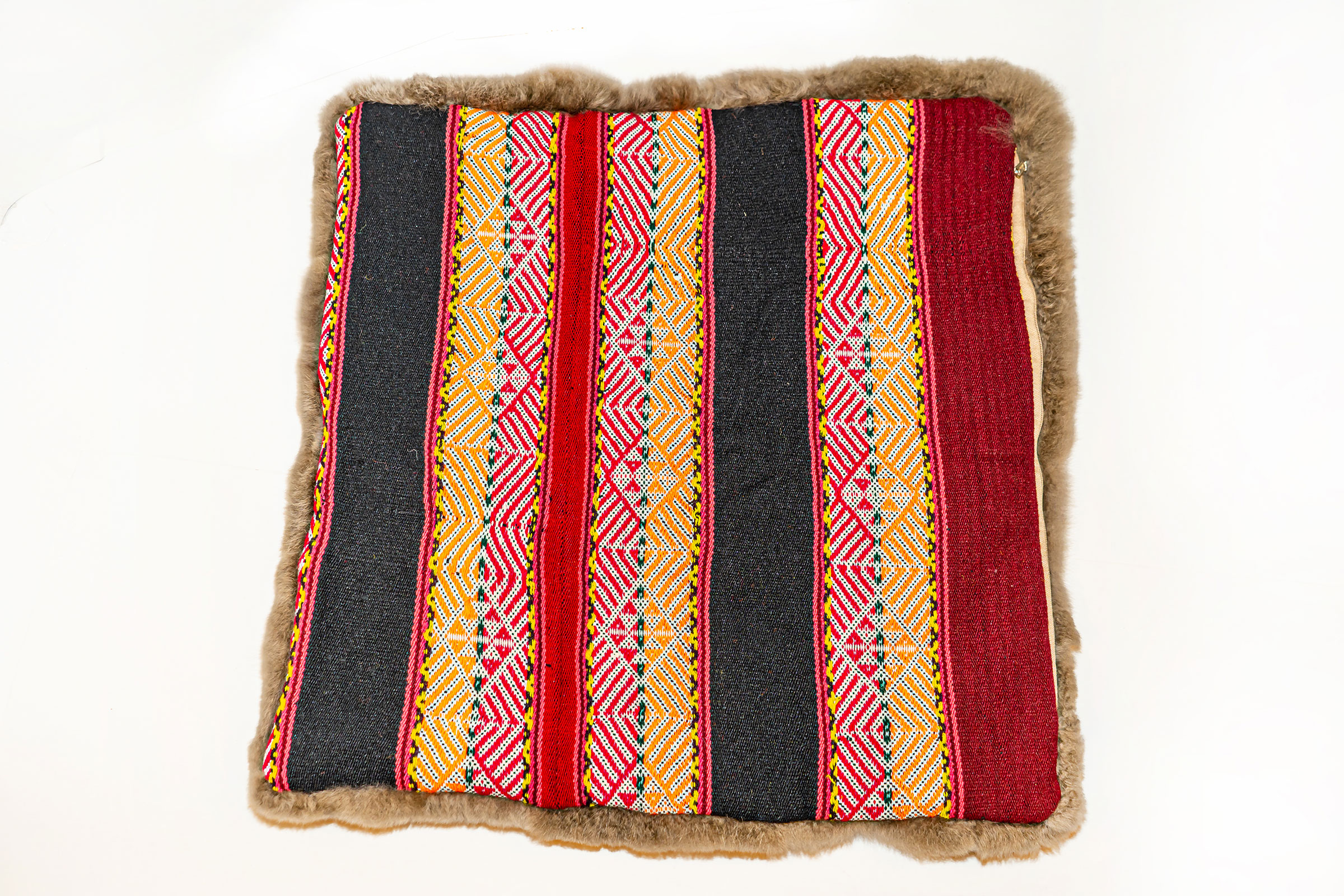 Soft Andean Alpaca Pillow in Black Red and Orange (1)