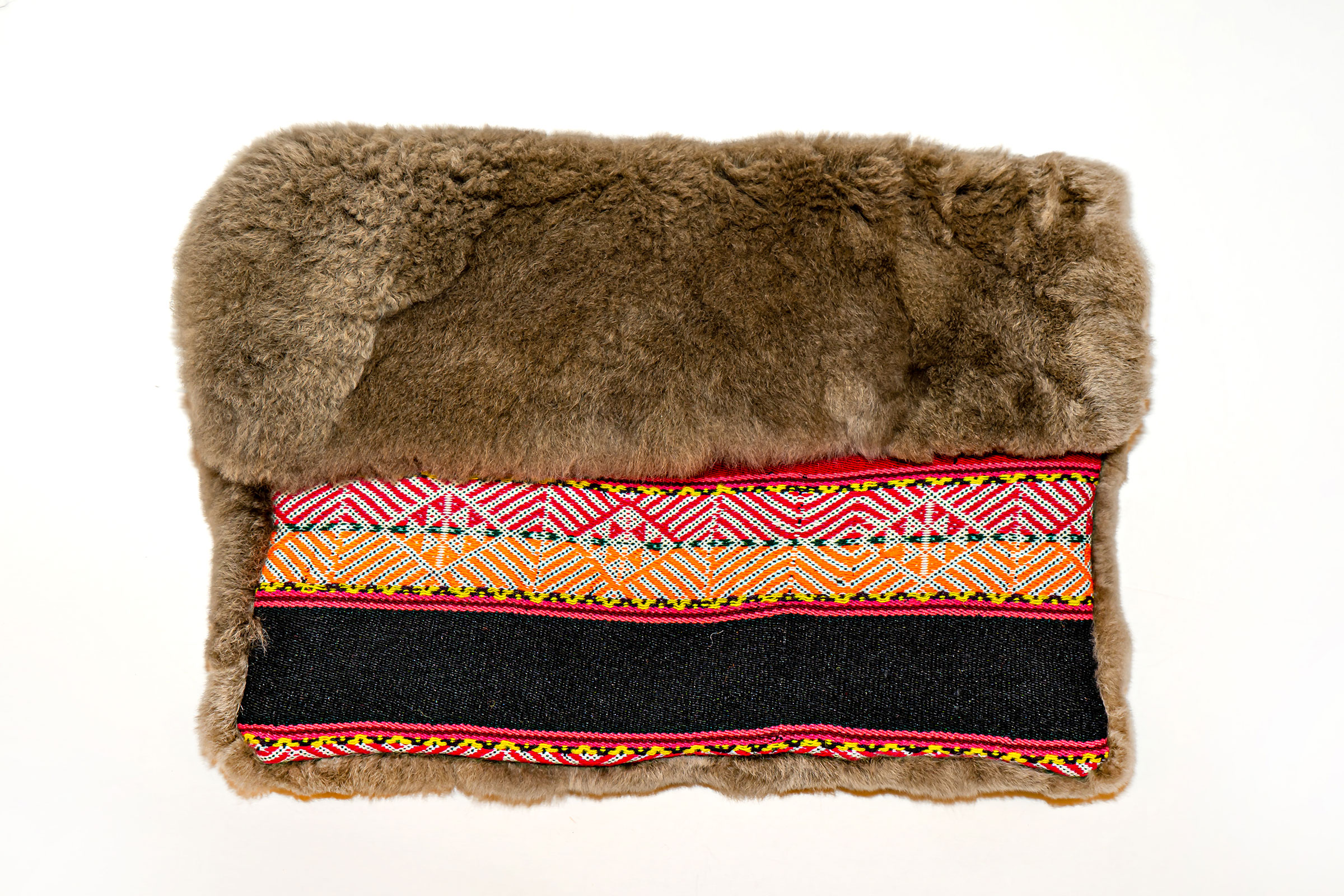 Soft Andean Alpaca Pillow in Black Red and Orange (2)
